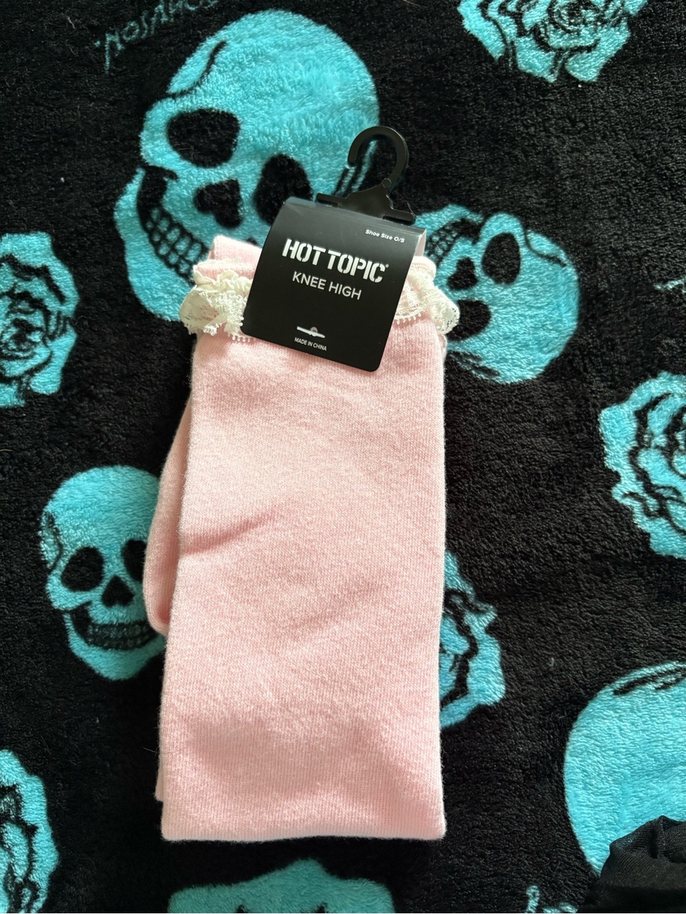 Hot Topic Pink Knee High Socks with Lace Trim